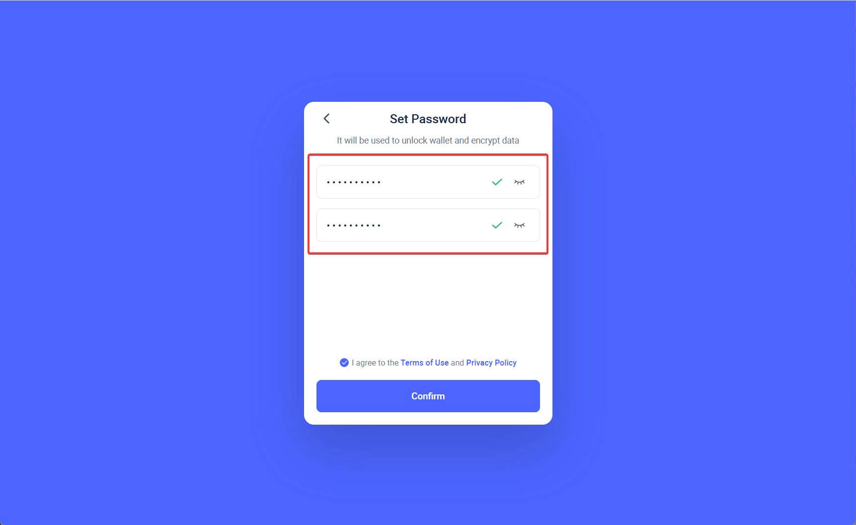 Экран создания пароля в Rabby Wallet