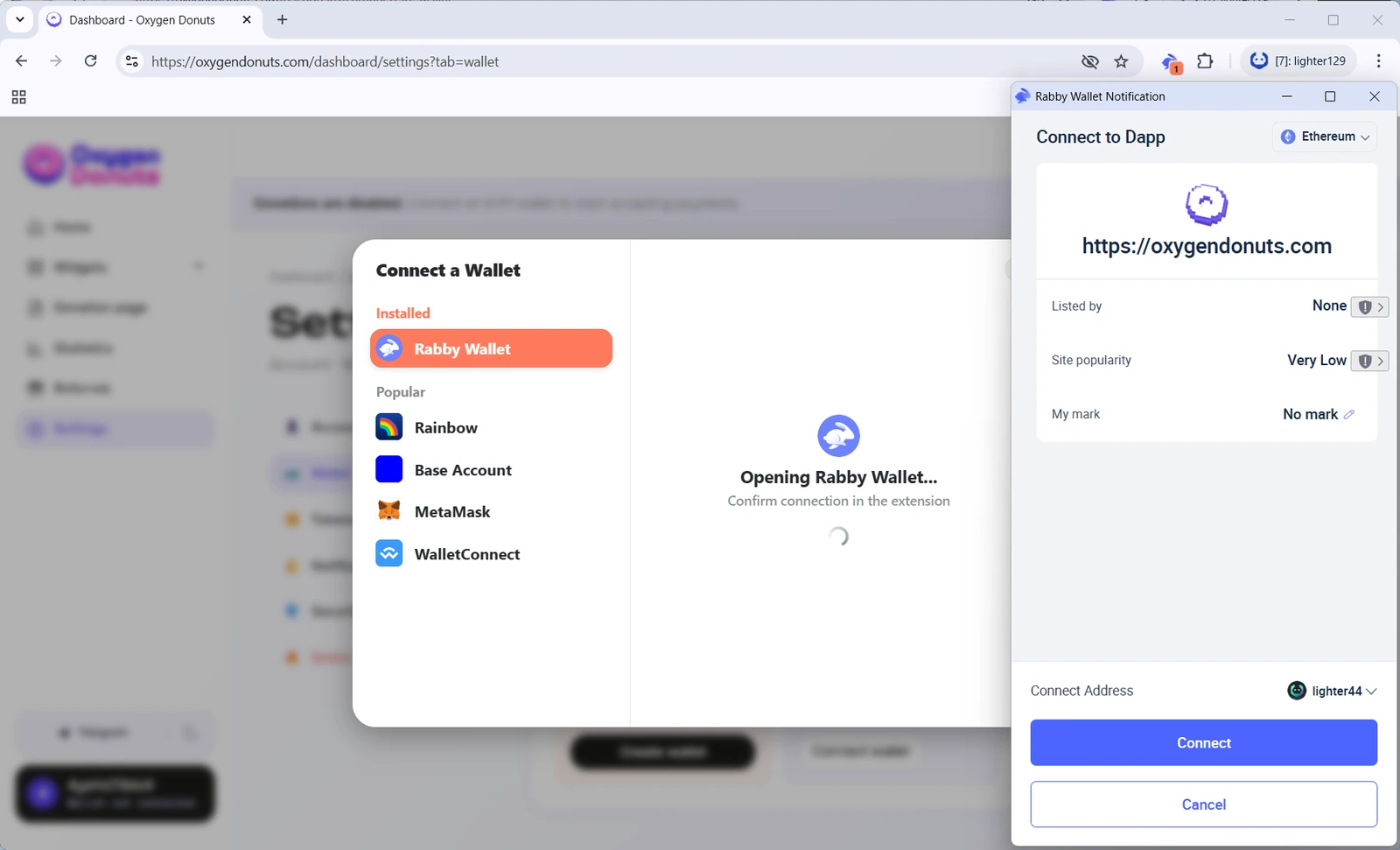 Connecting your own EVM wallet to Oxygen