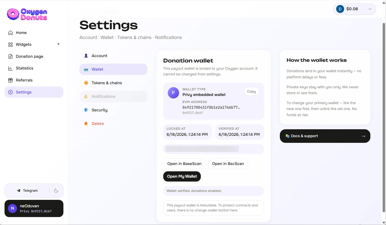 Donations enabled after choosing a wallet